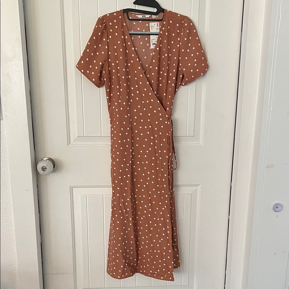 Uniqlo Brown Polka Dot Midi Wrap Dress